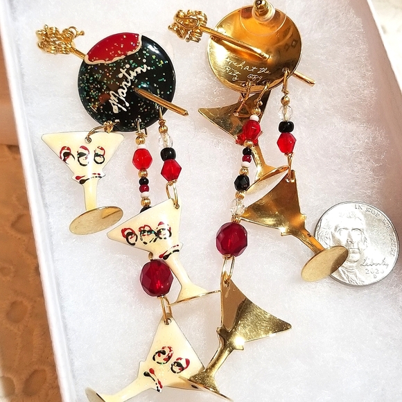 1989 Lunch at the Ritz MINT Martini Long Dangle Earrings - Picture 2 of 6